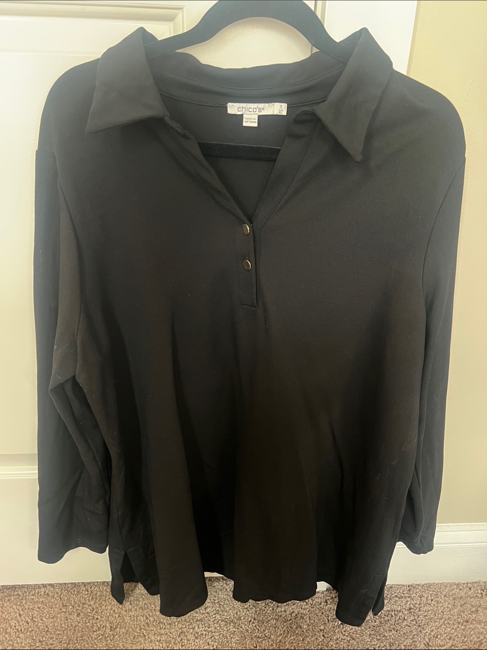 Chico's Black Long Sleeve Button-Down Polo Shirt/tunic size 3